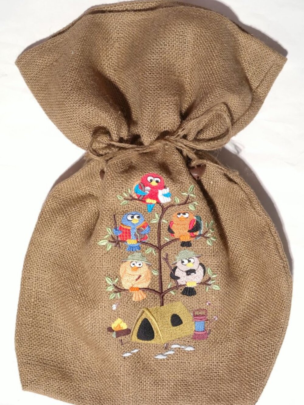 NEW Holiday Santa Burlap Bag Feed Sacks Christmas Bag EMBROIDERED OWLS